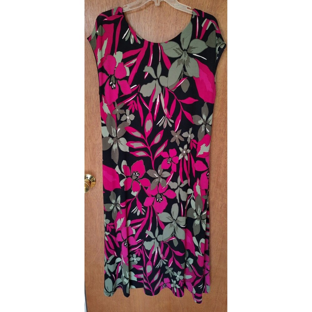 Chico's sz 2 (L/12) sleeveless pink floral print maxi dress back V opening